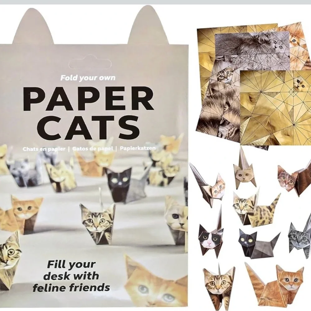 Origami cat folding pages, 48 sheets, 2 sizes, begin friendly, great desk pet G